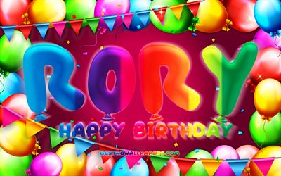 Happy Birthday Rory, 4k, colorful balloon frame, Rory name, purple background, Rory Happy Birthday, Rory Birthday, popular american female names, Birthday concept, Rory