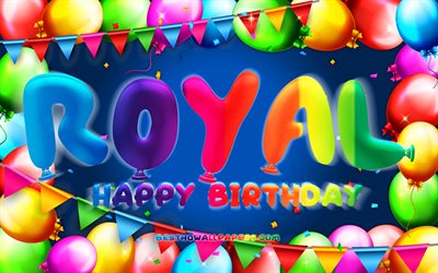 Happy Birthday Royal, 4k, colorful balloon frame, Royal name, blue background, Royal Happy Birthday, Omari Birthday, popular american male names, Birthday concept, Omari