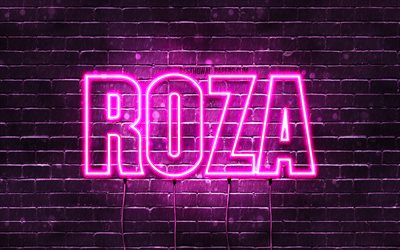 Roza, 4k, tapeter med namn, kvinnliga namn, Roza namn, lila neon lights, Grattis P&#229; F&#246;delsedagen Roza, popul&#228;ra polska kvinnliga namn, bild med Roza namn