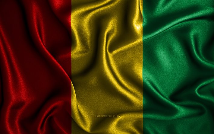 guinea flagge, 4k, seide wellenf&#246;rmige fahnen der afrikanischen l&#228;nder, nationale symbole, flagge von guinea, stoff, flaggen, guinea flag, 3d-kunst, guinea, afrika, guinea-3d-flag