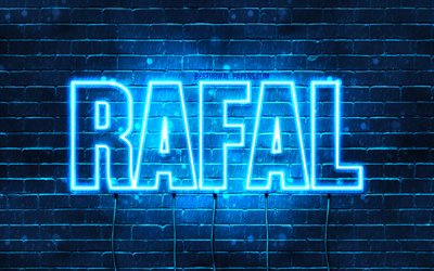 Rafal, 4k, wallpapers with names, Rafal name, blue neon lights, Happy Birthday Rafal, popular polish male names, picture with Rafal name