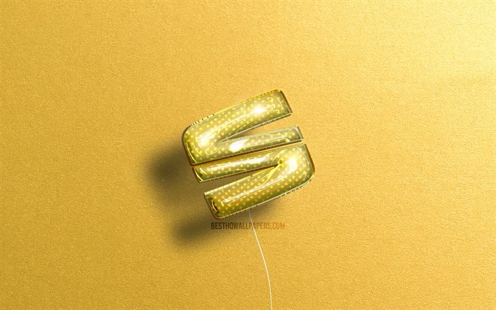 S&#228;te 3D-logotyp, gul realistiska ballonger, 4k, bilar varum&#228;rken, Seat-logotypen, gul sten bakgrund, S&#228;te