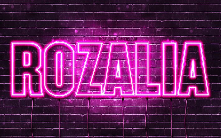 Rozalia, 4k, bakgrundsbilder med namn, kvinnliga namn, Rozalia namn, lila neonljus, Grattis p&#229; f&#246;delsedagen Rozalia, popul&#228;ra polska kvinnliga namn, bild med Rozalia namn