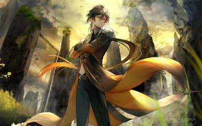 Zhongli, forest, Genshin Impact, manga, Zhongli Genshin Impact, creative, warrior