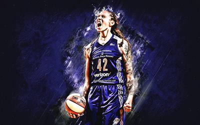 Brittney Griner, Phoenix Mercury, WNBA, American basketball player, womens basketball, violet stone background, USA, basketball