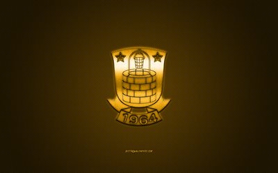 Brondby FC, Danish football club, Danish Superliga, yellow logo, yellow carbon fiber background, football, Brondby, Denmark, Brondby FC logo