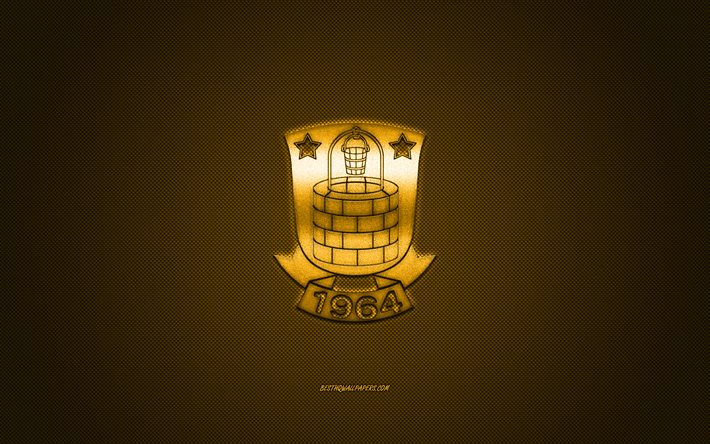 Brondby FC, squadra di calcio danese, Superliga danese, logo giallo, sfondo giallo in fibra di carbonio, calcio, Brondby, Danimarca, logo Brondby FC
