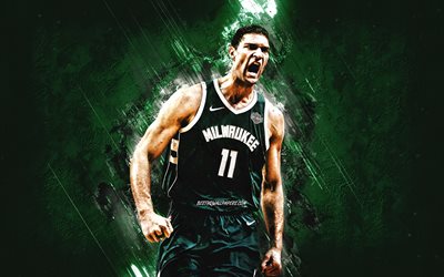 Brook Lopez, Milwaukee Bucks, NBA, American basketball player, green stone background, USA, basketball