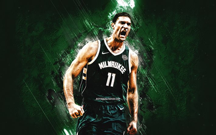 Brook Lopez, Milwaukee Bucks, NBA, American basketball player, green stone background, USA, basketball