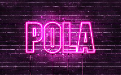Pola, 4k, wallpapers with names, female names, Pola name, purple neon lights, Happy Birthday Pola, popular polish female names, picture with Pola name