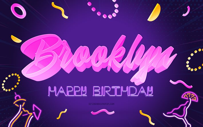 Happy Birthday Brooklyn, 4k, Purple Party Background, Brooklyn, creative art, Happy Brooklyn birthday, Brooklyn name, Brooklyn Birthday, Birthday Party Background