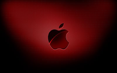 4k, Apple kırmızı logosu, kırmızı ızgara arka planları, markalar, Apple logosu, grunge sanat, Apple