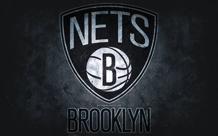 Brooklyn Nets, American basketball team, black stone background, Brooklyn Nets logo, grunge art, NBA, basketball, USA, Brooklyn Nets emblem