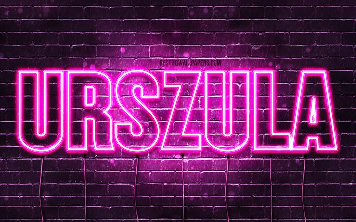 Urszula, 4k, bakgrundsbilder med namn, kvinnliga namn, Urszula namn, lila neonljus, Grattis p&#229; f&#246;delsedagen Urszula, popul&#228;ra polska kvinnliga namn, bild med Urszula namn
