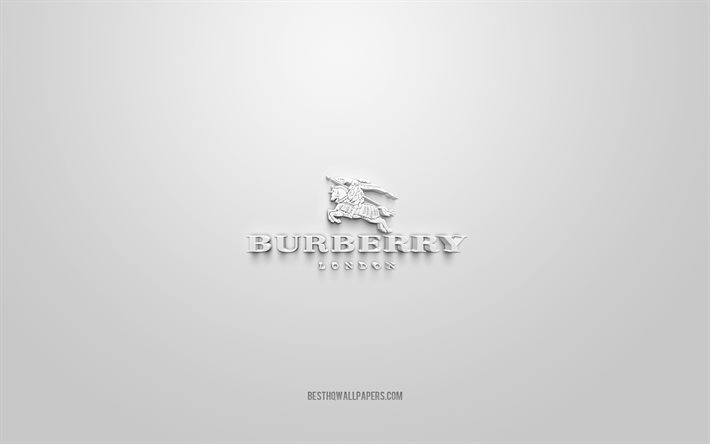 Burberry-logotyp, vit bakgrund, Burberry 3d-logotyp, 3d-konst, Burberry, varum&#228;rkeslogotyp, bl&#229; 3d Burberry-logotyp