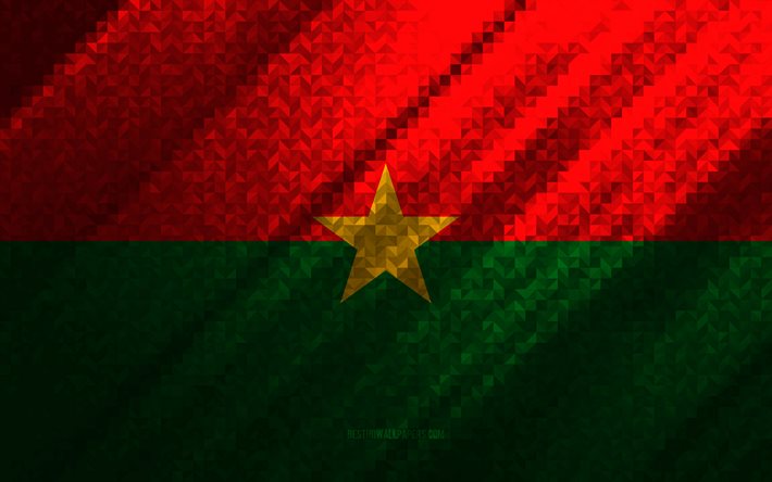 Bandiera del Burkina Faso, astrazione multicolore, Burkina Faso bandiera a mosaico, Burkina Faso, arte del mosaico, Burkina Faso bandiera