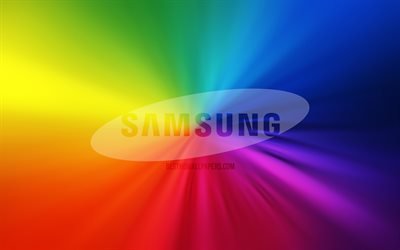 Logo Samsung, 4k, vortex, arri&#232;re-plans arc-en-ciel, cr&#233;atif, illustrations, marques, Samsung