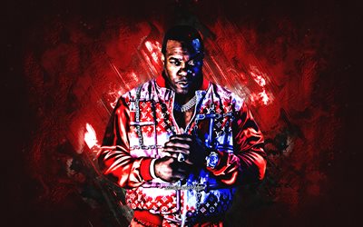 Busta Rhymes, american rapper, Trevor George Smith, red stone background, american singers