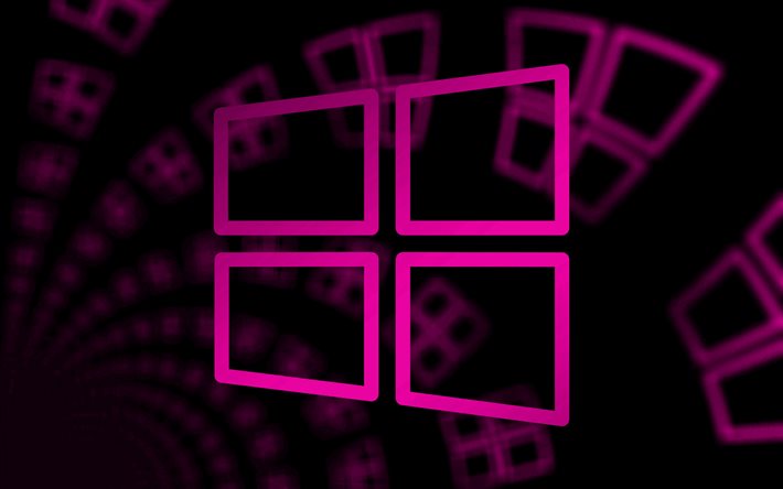 4k, Windows10の紫色のロゴ, 紫の抽象的な背景, Windows10リニアロゴ, creative クリエイティブ, ミニマル, オペレーティングシステム, Microsoft Windows 10