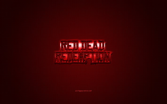 レッド・デッド・リデンプション, 人気のゲーム, レッド・デッド・リデンプションの赤いロゴ, 赤い炭素繊維の背景, レッドデッドリデンプションのロゴ, レッドデッドリデンプションエンブレム