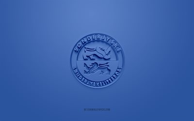 Sonderjyske, creative 3D logo, blue background, 3d emblem, Danish football club, Danish Superliga, Haderslev, Denmark, 3d art, football, Sonderjyske 3d logo