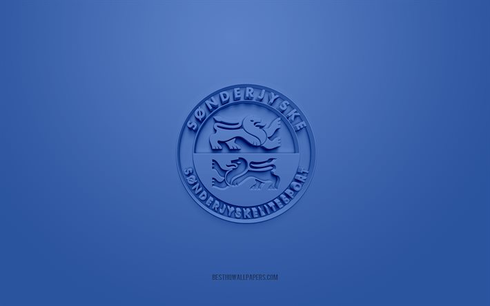 Sonderjyske, creative 3D logo, blue background, 3d emblem, Danish football club, Danish Superliga, Haderslev, Denmark, 3d art, football, Sonderjyske 3d logo
