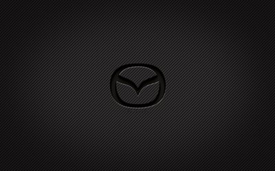 Mazda carbon logo, 4k, grunge art, carbon background, creative, Mazda black logo, cars brands, Mazda logo, Mazda