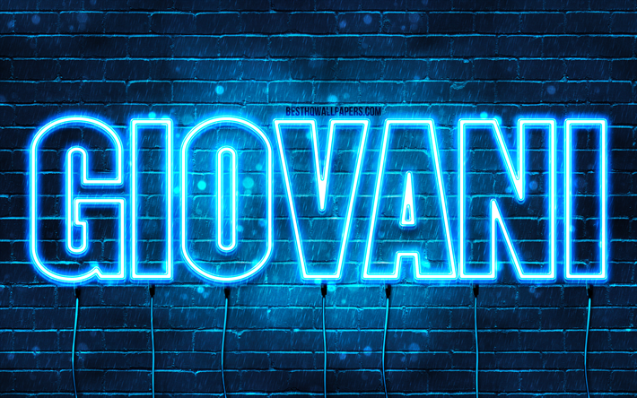 Giovani, 4k, des fonds d&#39;&#233;cran avec des noms, le nom de Giovani, des n&#233;ons bleus, l&#39;Anniversaire de Giovani, Joyeux Anniversaire Giovani, des noms masculins italiens populaires, une photo avec le nom de Giovani