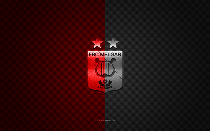 FBC Melgar, Peruvian football club, black red logo, black red carbon fiber background, Liga 1, football, Peruvian Primera Division, Arequipa, Peru, FBC Melgar logo