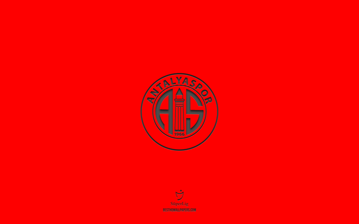 Antalyaspor, r&#246;d bakgrund, turkiskt fotbollslag, Antalyaspor emblem, Super Lig, Turkiet, fotboll, Antalyaspor logotyp