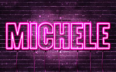 Michele, 4k, wallpapers with names, female names, Michele name, purple neon lights, Michele Birthday, Happy Birthday Michele, popular italian female names, picture with Michele name