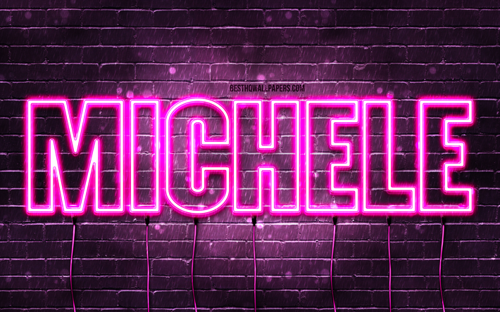Michele, 4k, tapeter med namn, kvinnonamn, Michele namn, lila neonljus, Michele Birthday, Grattis p&#229; f&#246;delsedagen Michele, popul&#228;ra italienska kvinnonamn, bild med Michele namn
