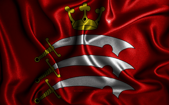 Middlesex flagga, 4k, v&#229;giga sidenflaggor, engelska l&#228;n, tygflaggor, 3D-konst, Middlesex, Europa, Englands grevskap, Middlesex 3D-flagga, England