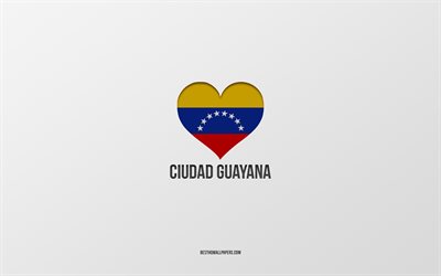 J&#39;aime Ciudad Guayana, villes colombiennes, Jour de Ciudad Guayana, fond gris, Ciudad Guayana, Colombie, coeur de drapeau colombien, villes pr&#233;f&#233;r&#233;es, Love Ciudad Guayana