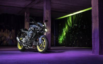 Yamaha MT-10 SP, la nuit, en 2017, des v&#233;los, des superbikes, parking, motos sportives, Yamaha