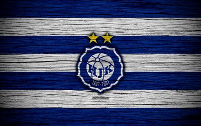 HJK FC, 4k, Veikkausliiga, football club, logo, Finnish Premier Division, Finland, HJK Helsinki football, wooden texture, FC HJK