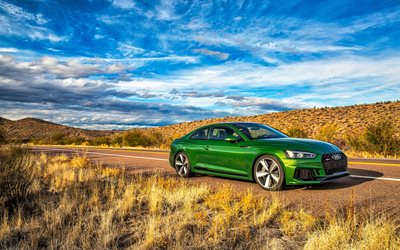 Audi RS5, 2019, vert coup&#233; sport, voiture de luxe, vert RS5, voitures allemandes, Audi
