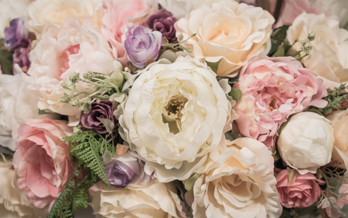 grand beau bouquet, des boutons de fleurs, de roses, de fleurs blanches, bouquet de mariage