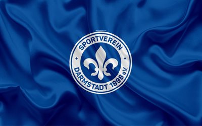 SV Darmstadt 98, 4k, silkki lippu, Saksalainen jalkapalloseura, logo, tunnus, 2 Bundesliga, jalkapallo, Darmstadt, Saksa, Toinen Bundesliiga, Darmstadt FC