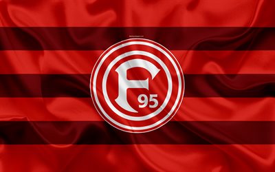 fortuna duesseldorf fc, 4k, red silk flag, dih&#228;resen fu&#223;ball club, logo, emblem, 2 oberliga, fu&#223;ball, dusseldorf, germany, second oberliga