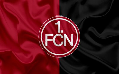FC Nurnberg, 4k, burgundy gray silk flag, German football club, logo, emblem, 2 Bundesliga, football, Nuremberg, Germany, Second Bundesliga