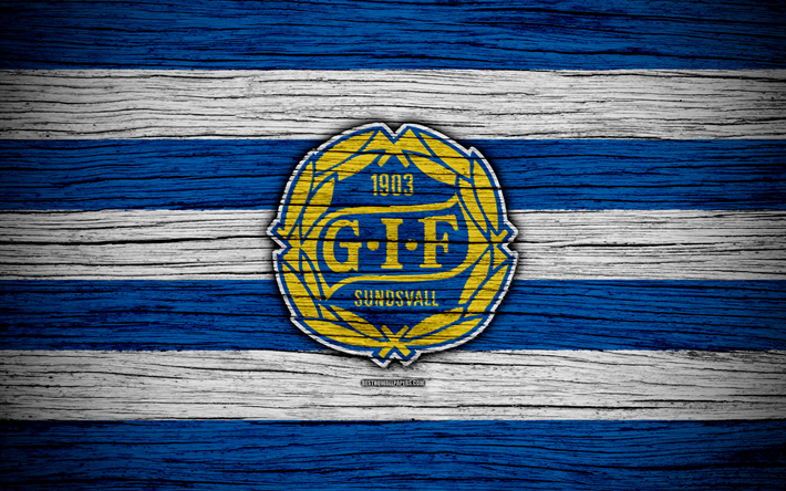 Sundsvall FC, 4k, Allsvenskan, futebol, clube de futebol, Su&#233;cia, Sundsvall, emblema, textura de madeira, FC Sundsvall