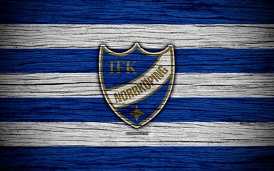 ifk norrkoeping fc, 4k, premier league, fussball, fu&#223;ball-club, schweden, ifk norrkoeping, emblem, holz-textur, fc-ifk norrkoeping