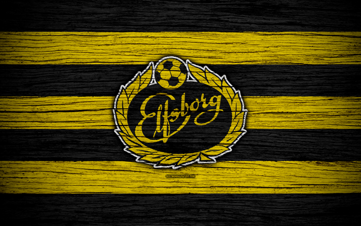 Elfsborg FC, 4k, Allsvenskan, サッカー, サッカークラブ, スウェーデン, Elfsborg, エンブレム, 木肌, FC Elfsborg