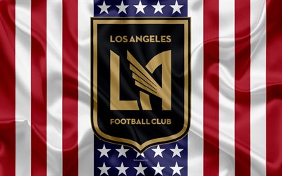 Los Angeles FC, 4k, logo, embl&#232;me, soie, texture, drapeau Am&#233;ricain, football klb, MLS, Los Angeles, Californie, etats-unis, la Major League Soccer, la Conf&#233;rence de l&#39;Ouest