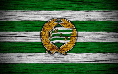 Hammarby FC, 4k, Allsvenskan, soccer, football club, Sweden, Hammarby, emblem, wooden texture, FC Hammarby