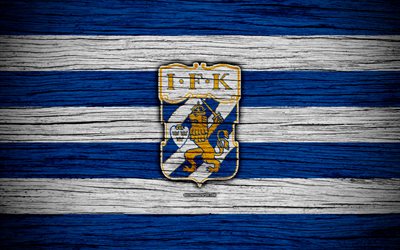 Goteborg FC, 4k, Allsvenskan, soccer, football club, Sweden, Goteborg, emblem, wooden texture, FC Goteborg