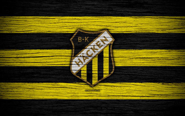 Hacken FC, 4k, Allsvenskan, soccer, football club, Sweden, Hacken, emblem, wooden texture, FC Hacken
