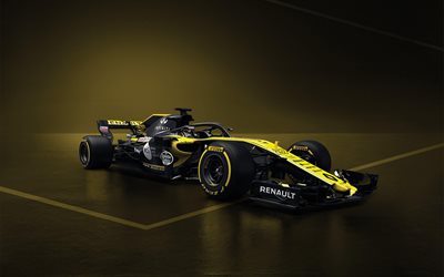 4k, Renault RS 18, studio, F&#243;rmula Um, 2018 carros, F1, F&#243;rmula 1, HALO, Renault F1