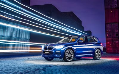 BMW X3, 4k, 2018 coches, xDrive 30i, M-Sport, el puerto, el azul x3, BMW